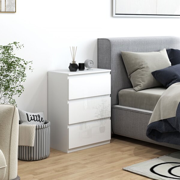 HOMCOM Komoda se 3 zásuvkami Moderní komoda do ložnice s designem proti převrhnutí 55x34x75 cm Světlá bílá | Aosom