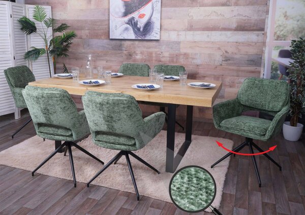 Sada 6 jídelních židlí HWC-N74, kuchyňská židle, otočná, žinylková tkanina (490 g/m²) Oeko-Tex zelená
