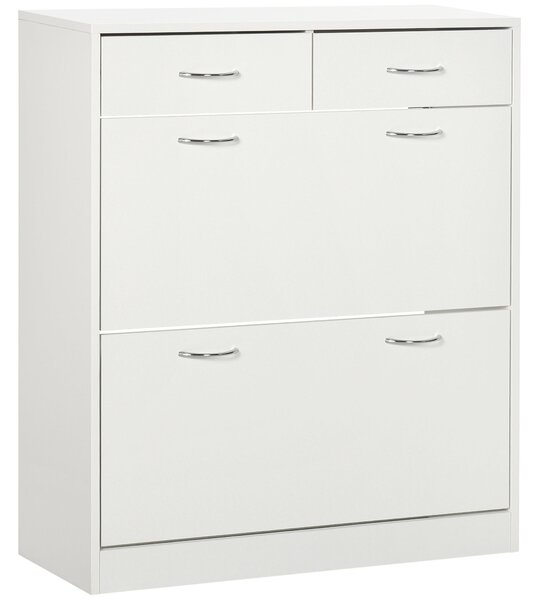 HOMCOM Úzký botník s 2 sklápěcími zásuvkami a 2 vyjímatelnými zásuvkami pro 12 párů bot, pro vstupní prostory, 80x30x91,5 cm, bílý | Aosom