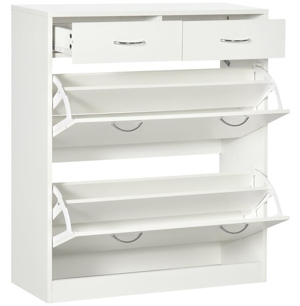 HOMCOM Úzký botník s 2 sklápěcími zásuvkami a 2 vyjímatelnými zásuvkami pro 12 párů bot, pro vstupní prostory, 80x30x91,5 cm, bílý | Aosom