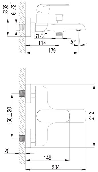 Omnires Sacramento vanová baterie na stěnu chrom SC2330CR