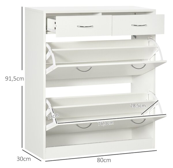 HOMCOM Úzký botník s 2 sklápěcími zásuvkami a 2 vyjímatelnými zásuvkami pro 12 párů bot, pro vstupní prostory, 80x30x91,5 cm, bílý | Aosom