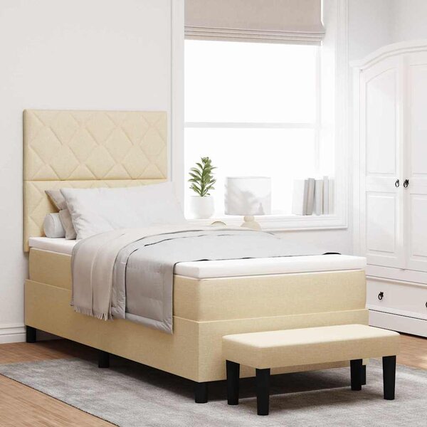 Postel s boxspringem s čelo Krémová 90 x 190 cm textil 3344112