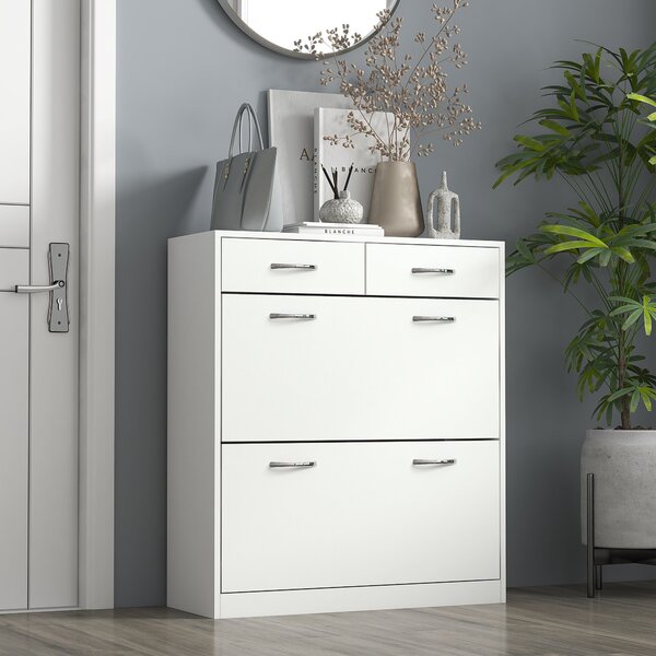 HOMCOM Úzký botník s 2 sklápěcími zásuvkami a 2 vyjímatelnými zásuvkami pro 12 párů bot, pro vstupní prostory, 80x30x91,5 cm, bílý | Aosom