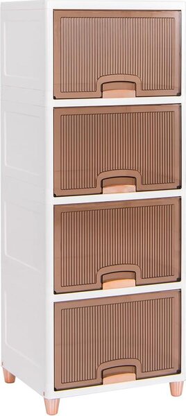 Čtyřpatrové plastové úložné boxy s dvířky, skříň o objemu 150 litrů s výklopnými víky, stohovatelné úložné nádoby a boxy, bílá barva