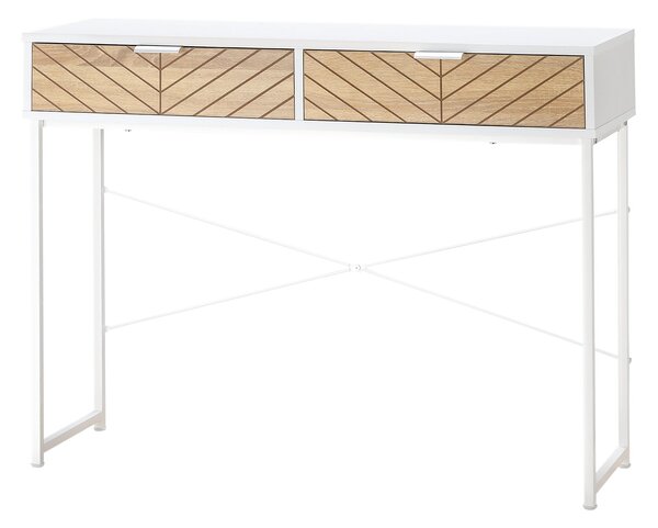HOMCOM Úzký konzolový stolek do předsíně s 2 zásuvkami, design s vyřezávanými liniemi, moderní styl pro chodbu, obývací pokoj a ložnici 100x30x75 cm b