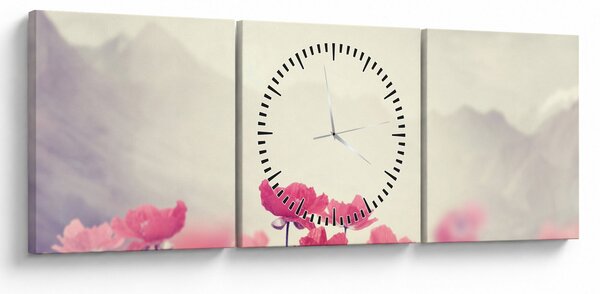 Obraz - Vlčí máky (s hodinami) (90x30 cm)