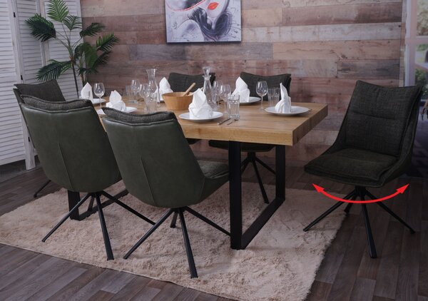 Sada 6 jídelních židlí HWC-N71, kuchyňská židle, otočná s automatickým opěradlem, tkanina/textil (420 g/m²) Oeko-Tex zelená