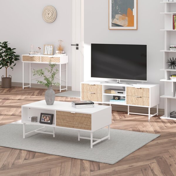 HOMCOM Úzký konzolový stolek do předsíně s 2 zásuvkami, design s vyřezávanými liniemi, moderní styl pro chodbu, obývací pokoj a ložnici 100x30x75 cm b