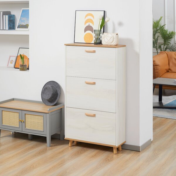 HOMCOM Moderní botník Úzký botníkový regál s 3 skládacími zásuvkami pro 12 párů obuvi a nastavitelnou policí pro předsíň 70x23,5x122 cm Bílý | Aosom