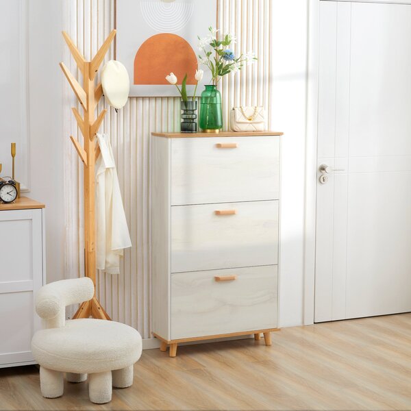 HOMCOM Moderní botník Úzký botníkový regál s 3 skládacími zásuvkami pro 12 párů obuvi a nastavitelnou policí pro předsíň 70x23,5x122 cm Bílý | Aosom