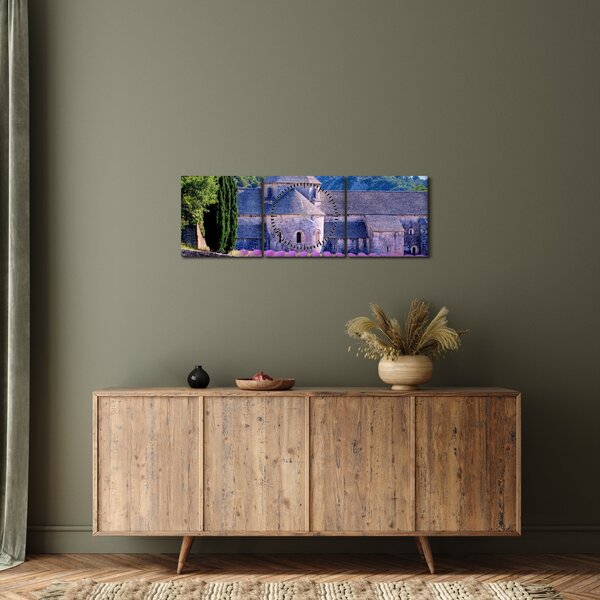 Obraz - Levandulové pole (s hodinami) (90x30 cm)