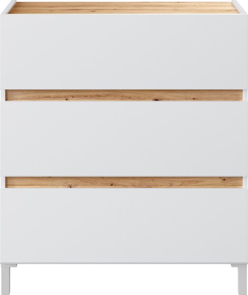 Komoda se 3 zásuvkami v dubovém a bílém provedení, šířka 79 cm - TEMPUS