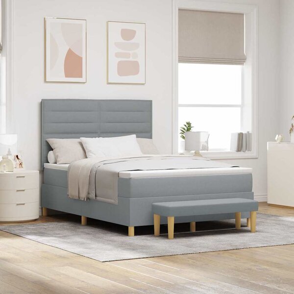 Postel s boxspringem s čelo Světle šedá 200 x 140 cm textil 3344226