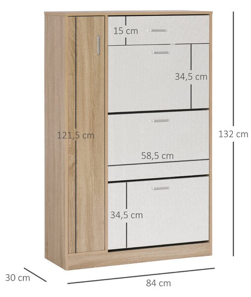 HOMCOM skříň na boty se 3 dveřmi pro 18-27 párů bot, moderní botník se zásuvkou a dveřmi do obývacího pokoje, předsíně nebo ložnice, 84x30x132 cm, pří