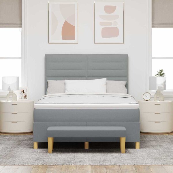 Postel s boxspringem s čelo Světle šedá 200 x 140 cm textil 3344226