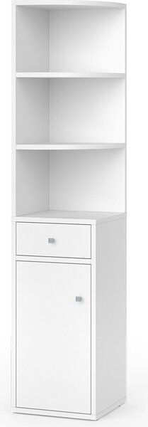 Rohová police Vicco Larry Bílá 30 x 135.5 cm s dvířky a zásuvkou, Model 49518