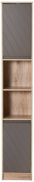 HOMCOM Vysoká koupelnová skříň s 2 dveřmi a 2 otevřenými policemi na úložný nábytek do obývacího pokoje nebo chodby 30x24x170 cm Dub a šedá | Aosom