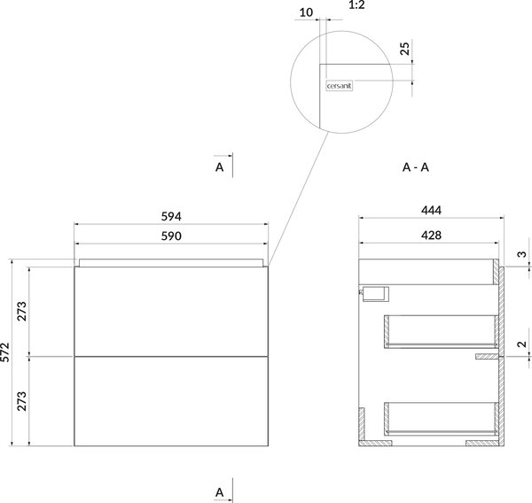 Cersanit Larga skříňka 59.4x44.4x57.2 cm pod umyvadlo závěsná bílá S932-070