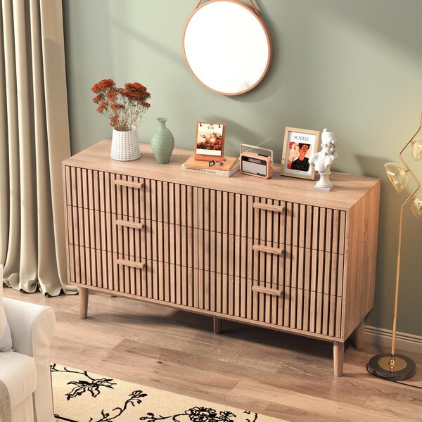 Komoda ProximaX z přírodního dřeva se 6 zásuvkami: moderní vertikální design, velký úložný prostor a minimalistický styl