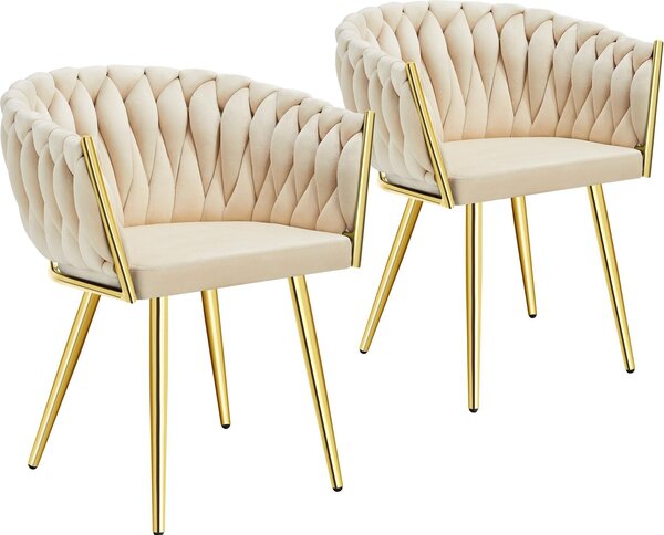 Tectake® Set jídelní židle Astano čalouněná, se sametovým potahem, pletený vzor 60,5 x 55 x 75 cm