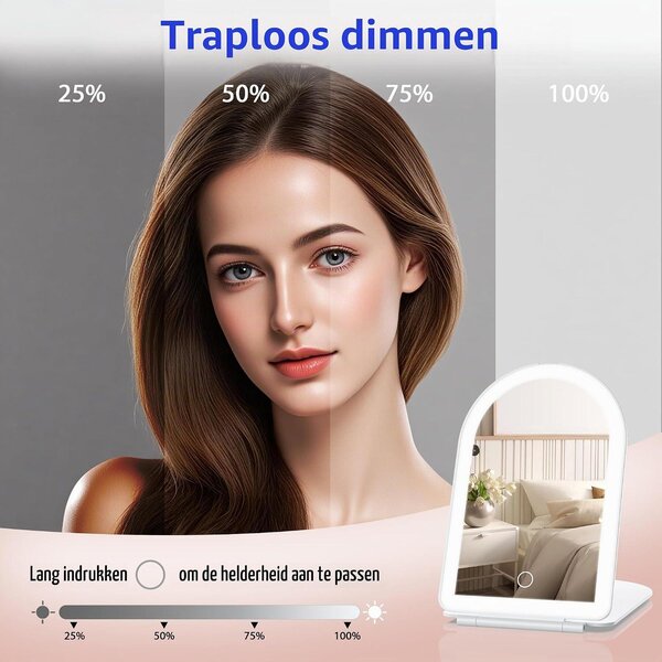Zrcadlo s osvětlením – 1x/10x – Zvětšovací zrcadlo s 3 barevnými světly – Ovládání dotykem – Nabíjecí – Přenosné
