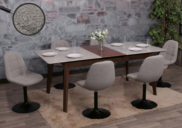 Sada 6 jídelních židlí HWC-A60, kuchyňská otočná židle, ocel Tkanina /textil bouclé (450g/m²) šedá