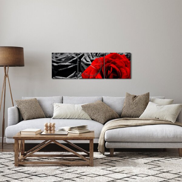 Obraz - Růže (s hodinami) (90x30 cm)