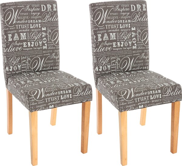 Sada 2 židlí do jídelny Kuchyňská židle Littau textil s nápisem, šedá, světlé nohy