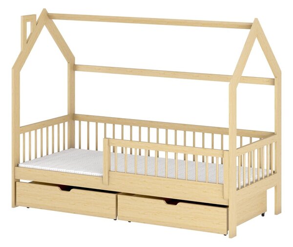 Domečková dětská postel z borovicového dřeva s úložným prostorem 70x160 cm Oskar - Lano Meble