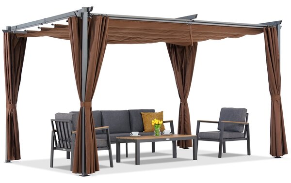 Hnědá pergola La Palma 3x4m se závěsy Garden Point