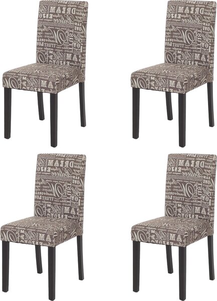 Sada 4 jídelních židlí Kuchyňská židle Littau Textil s nápisem, šedá, tmavé nohy