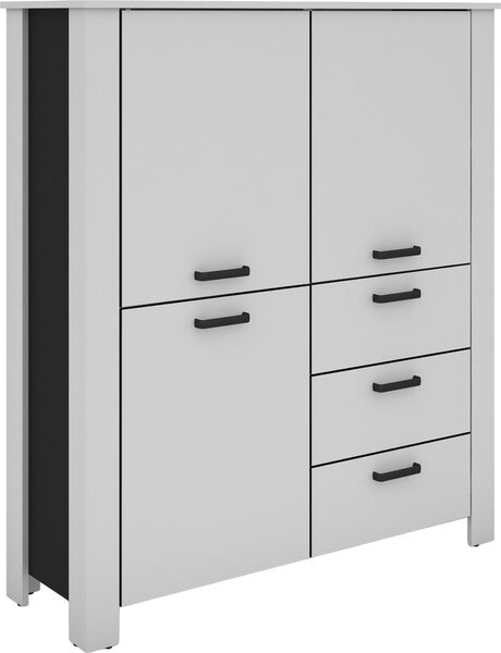ByLIVING Highboard FARO / Bílá, černá horní deska / Vzhled s cvočky / 3 dvířka a 3 zásuvky / Nastavitelné police / Spousta úložného prostoru / Příborník / Komoda / Rozměry: š 160, v 84, hl 40 cm