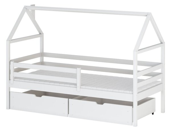 Bílá domečková dětská postel z borovicového dřeva s úložným prostorem 80x180 cm Aron - Lano Meble