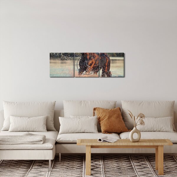 Obraz - Běžící kůň (s hodinami) (90x30 cm)