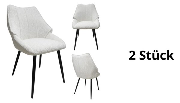 2x bouclé židle bílá černá – čalouněná židle jídelní židle kuchyňská židle moderní kovové nohy skandinávský styl