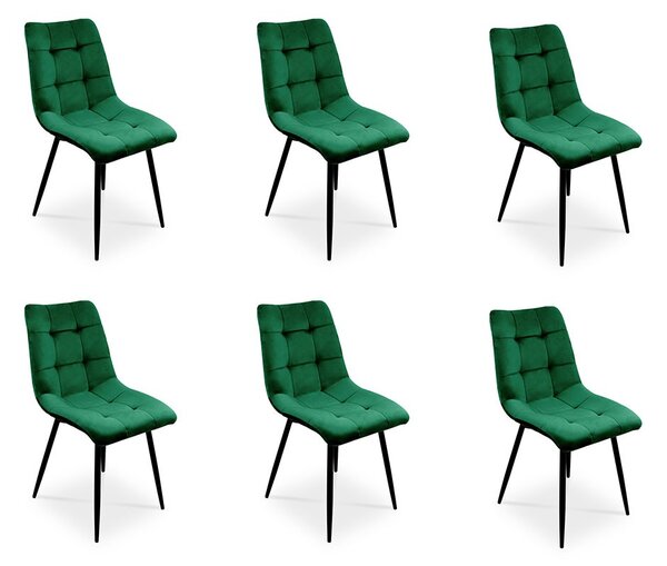 Bettso - 6x židle do jídelny Sada 6 židlí do jídelny Židle do kuchyně Čalouněná židle Designová židle s opěradlem, se sametovým sedákem, kovový rám -BEN Tmavě zelená / černé nohy