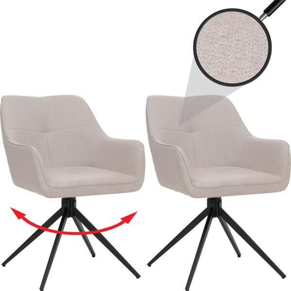 Sada 2 jídelních židlí HWC-O47, područky kuchyňských židlí, otočné automatické vracení, látka/textil (270g/m²) krémově bílá