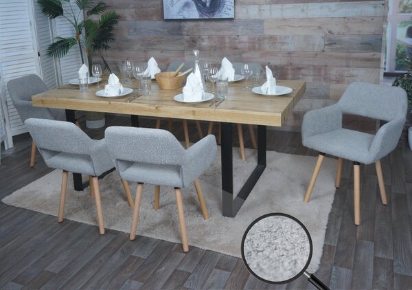 Sada 6 jídelních židlí HWC-A50 II, židle kuchyňská židle čalouněná židle, dřevo látka/textil bouclé (450g/m²) šedá