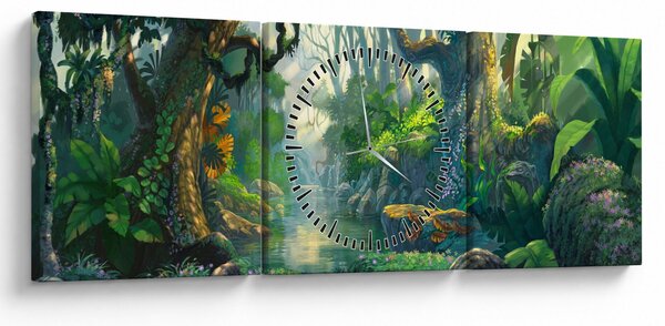 Obraz - Ilustrace tropického lesu (s hodinami) (90x30 cm)