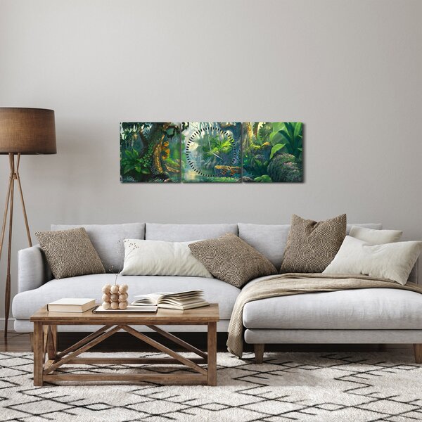 Obraz - Ilustrace tropického lesu (s hodinami) (90x30 cm)