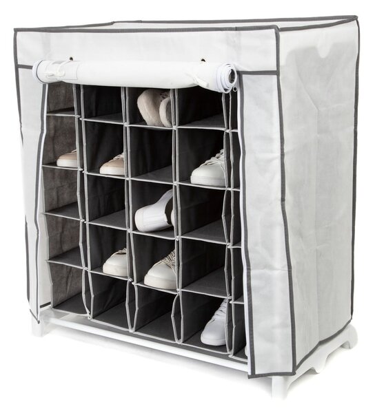 Černobílý textilní botník Compactor Shoes, 25 přihrádek