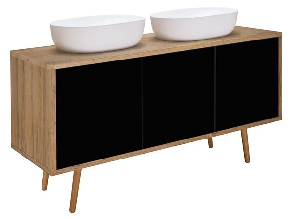 Oltens Hedvig skříňka 140x45x49.7 cm pod umyvadlo závěsná černá-dub 60205360
