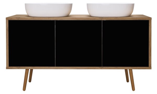 Oltens Hedvig skříňka 140x45x49.7 cm pod umyvadlo závěsná černá-dub 60205360