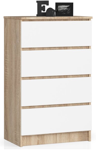 Ak furniture Komoda Kuba 60 cm - 4 šuplíky dub sonoma/bílá