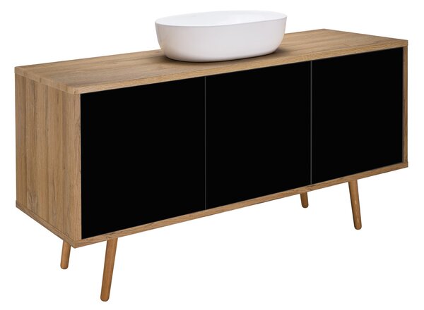 Oltens Hedvig skříňka 140x45x49.7 cm pod umyvadlo závěsná černá-dub 60205360