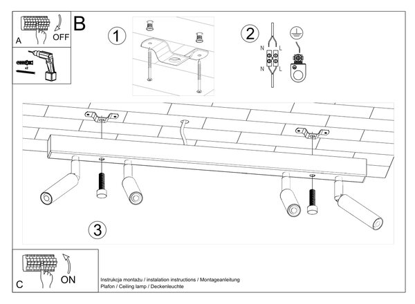 Bodové svítidlo Eyetech, 4x černé kovové stínítko, (možnost polohování)