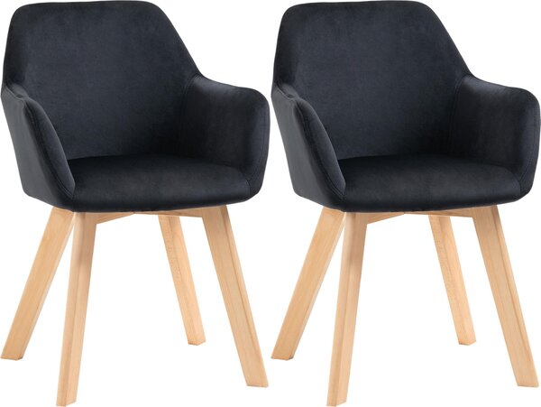 Fortuna Lai Sada 2 kuchyňských židlí, ergonomické s prodlouženými područkami a opěrkou zad, nosnost do 120 kg, polyester a dřevo, černá 54x57x80 cm
