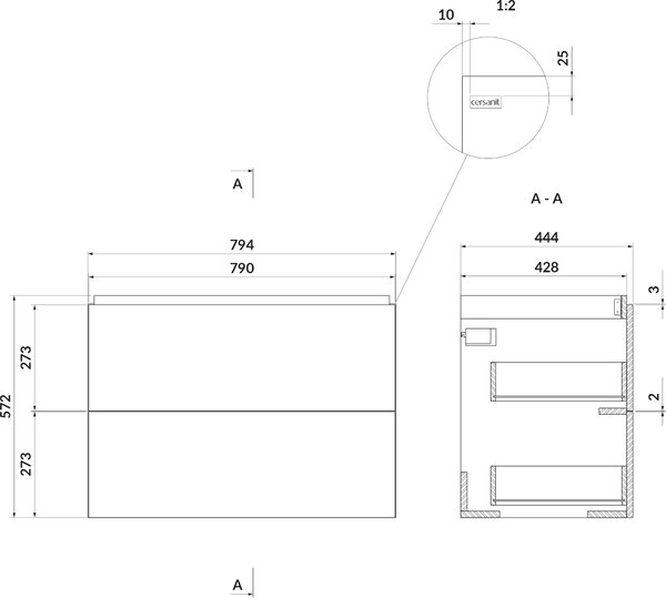 Cersanit Larga skříňka 79.4x44.4x57.2 cm pod umyvadlo závěsná bílá S932-073