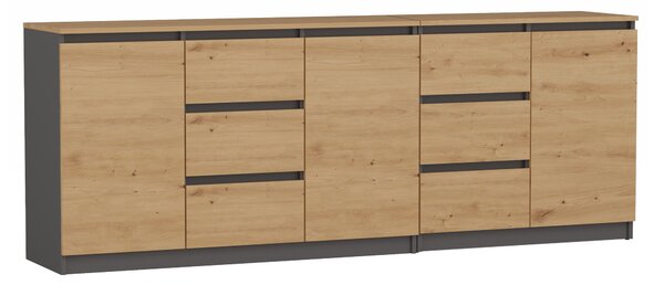 Topeshop COSTA ANT/ART BA KPL, Antracit, Dub, 6 zásuvka/zásuvek, Dřevotřískové desky, Moderní, Dřevotřískové desky